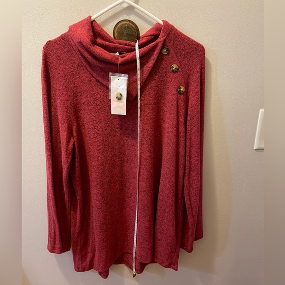 New Directions Cherry Heather Red Cowl neck sweater tunic with buttons sz M NWT - Picture 2 of 5